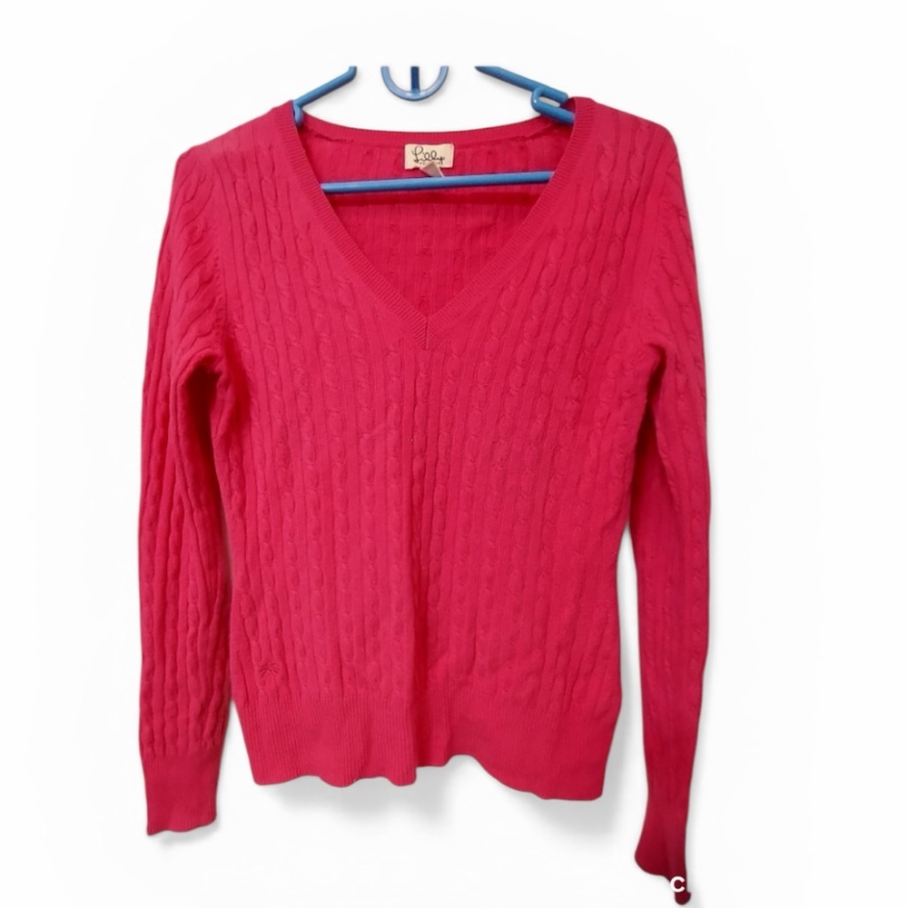 Lilly Pulitzer Pink Cable Knit 100% cashmere Sweater Size S